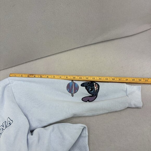 STITCH Disney Ohana Lilo & Stitch Light BLUE Hoodie Zip‎ Jacket SZ Medium Casual - Picture 13 of 13